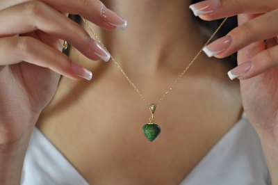 Grüne Jade Schmuck - 14k - Edelstein Kette 925 Silber - Zwiebelform Anhänger - AAA Qualität - Luxuriöse - Geschenkidee Ehefrau